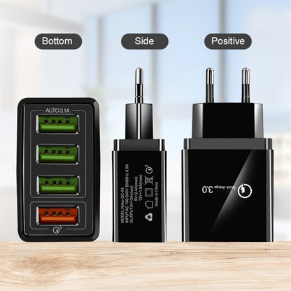 2 in 1 1m USB to 8 Pin Data Cable + 30W QC 3.0 4 USB Interfaces Mobile Phone Tablet PC Universal Quick Charger Travel Charger Set, EU Plug, 8 Pin Set EU Plug