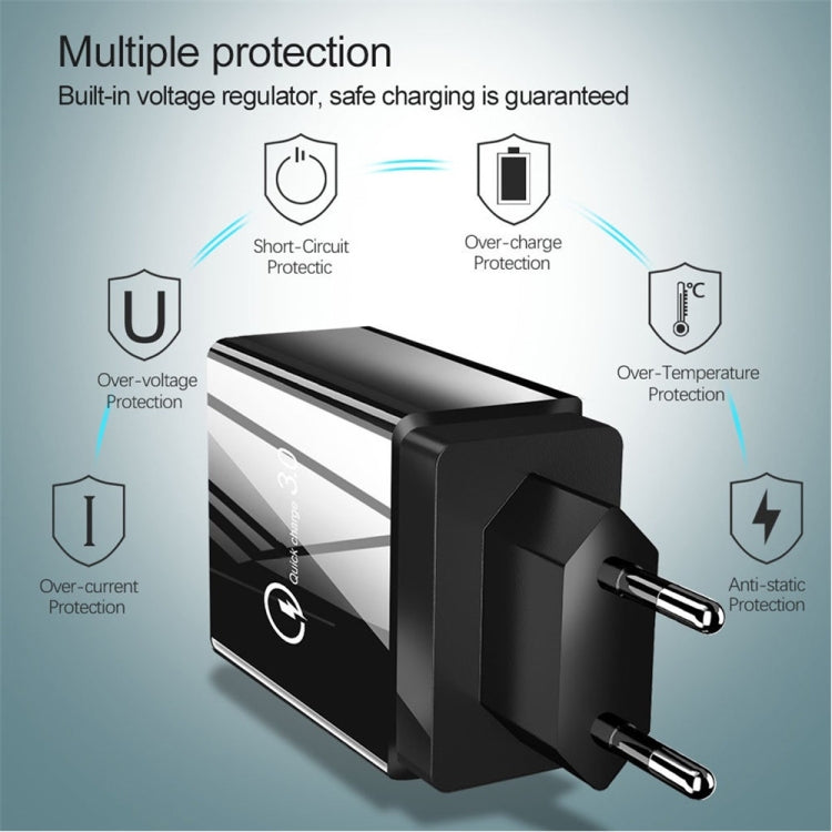 2 in 1 1m USB to 8 Pin Data Cable + 30W QC 3.0 4 USB Interfaces Mobile Phone Tablet PC Universal Quick Charger Travel Charger Set, EU Plug, 8 Pin Set EU Plug