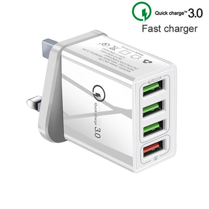 2 in 1 1m USB to 8 Pin Data Cable + 30W QC 3.0 4 USB Interfaces Mobile Phone Tablet PC Universal Quick Charger Travel Charger Set, UK Plug, 8 Pin Set UK Plug