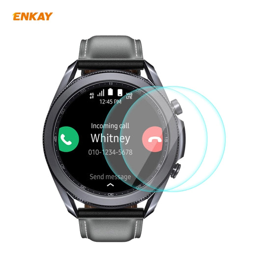 2 PCS ENKAY Hat-Prince 0.2mm 9H 2.15D Protecteur d'écran en verre trempé à bords incurvés Film de protection, pour Samsung Galaxy Watch 3 45mm, pour Samsung Galaxy Watch 3 41mm