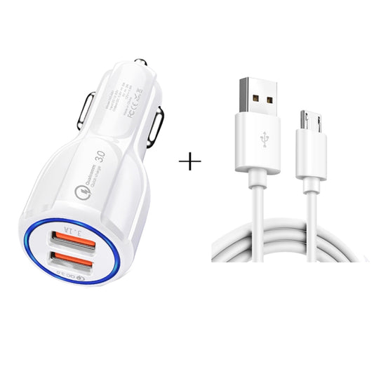 Chargeur de voiture double USB Qc3.0 + kit de chargement de voiture avec câble de charge rapide micro USB, micro USB (blanc), micro USB (noir)