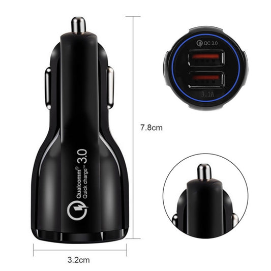 Kit de chargement de voiture double USB Qc3.0 + câble de charge rapide Type-C, Type-C (noir), Type-C (blanc)