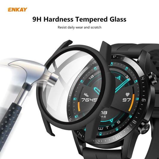 Pour Huawei Watch GT 2 46mm ENKAY Hat-Prince ENK-AC8202 Coque rigide PC mate à couverture complète + Protecteur d'écran en verre trempé 9H