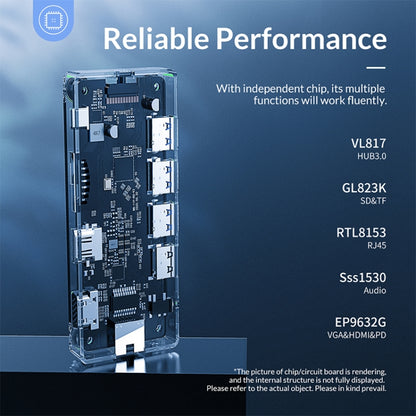 ORICO WB-6RJ 6 in 1 Type-C Transparent HUB, WB-6RJ