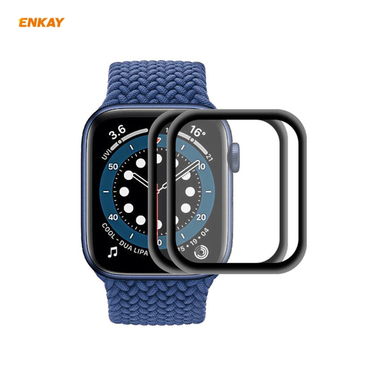 2 pièces ENKAY Hat-Prince 0.2mm Dureté de Surface 9H 3D Anti-explosion Alliage d'Aluminium Bord Film de Protection d'écran en Verre Trempé, Pour Apple Watch 6/5/4/SE 40mm, Pour Apple Watch 6/5/4/SE 44mm