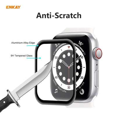 2 PCS ENKAY Hat-Prince 0.2mm 9H Surface Hardness 3D Explosion-proof Aluminum Alloy Edge Full Screen Tempered Glass Screen Film, For Apple Watch 6/5/4/SE 40mm, For Apple Watch 6/5/4/SE 44mm