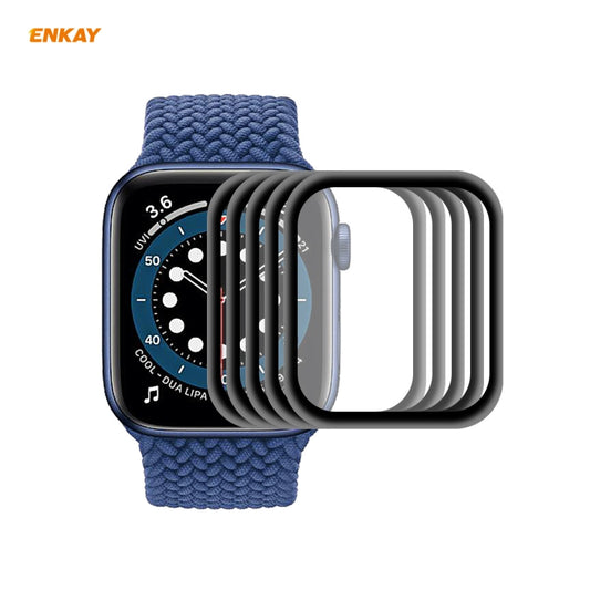 5 films protecteurs d'écran en verre trempé ENKAY Hat-Prince 0,2 mm de dureté de surface 9H avec bords en alliage d'aluminium 3D anti-explosion, pour Apple Watch 6/5/4/SE 40 mm, pour Apple Watch 6/5/4/SE 44 mm
