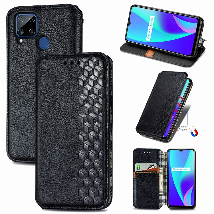 Cubic Grid Pressed Horizontal Flip Magnetic PU Leather Case with Holder & Card Slots & Wallet, For OPPO A92S, For OPPO Realme C12, For OPPO Realme C15, For Huawei Honor 30 Lite