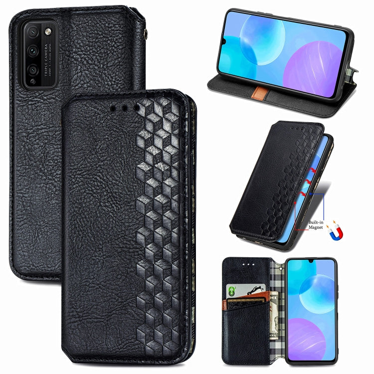 Cubic Grid Pressed Horizontal Flip Magnetic PU Leather Case with Holder & Card Slots & Wallet, For OPPO A92S, For OPPO Realme C12, For OPPO Realme C15, For Huawei Honor 30 Lite