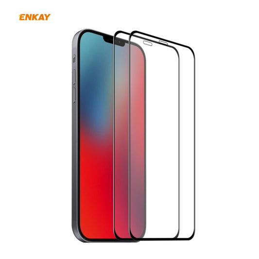 2 PCS ENKAY Hat-Prince 0.26mm 9H 6D Protecteur d'écran en verre trempé incurvé à couverture complète, pour iPhone 12 mini, pour iPhone 12 / 12 Pro, pour iPhone 12 Pro Max
