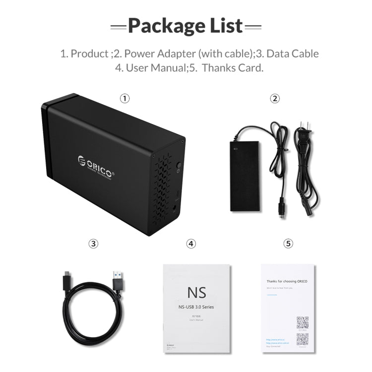 ORICO NS200C3 3.5 inch 2 Bay Type-C Hard Drive Enclosure, NS200C3