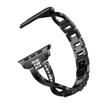 X-shaped Diamond-studded Solid Stainless Steel Wrist Strap Watch Band for Apple Watch Series 3 & 2 & 1 38mm