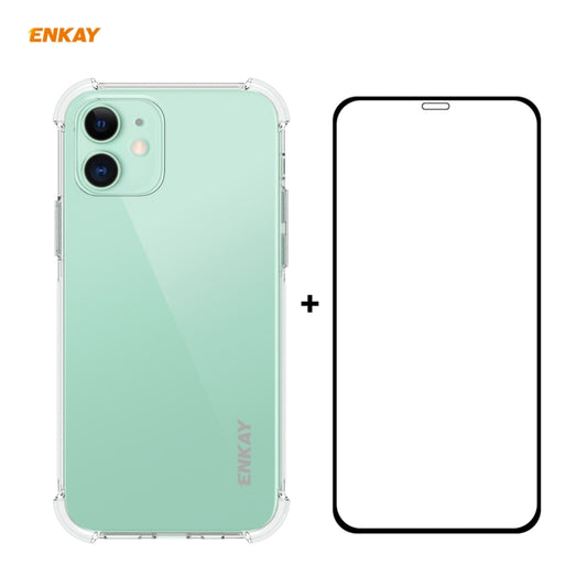 Hat-Prince ENKAY Coque souple transparente 2 en 1 en TPU antichoc + Film de protection d'écran en verre trempé 0,26 mm 9H 2,5D Full Glue Full Coverage, Pour iPhone 12 mini, Pour iPhone 12 / 12 Pro, Pour iPhone 12 Pro Max