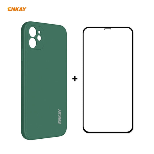 Pour iPhone 11 Hat-Prince ENKAY ENK-PC0642 Coque de protection antichoc en silicone liquide à bords droits + Film de protection en verre trempé 0,26 mm 9H 2,5D à colle complète et couverture complète, Pour iPhone 11