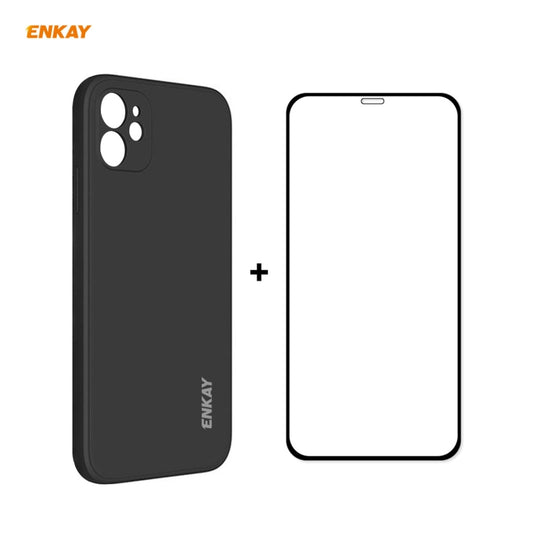 Pour iPhone 11 Hat-Prince ENKAY ENK-PC0642 Coque de protection antichoc en silicone liquide à bords droits + Film de protection en verre trempé 0,26 mm 9H 2,5D à colle complète et couverture complète, Pour iPhone 11