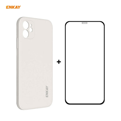For iPhone 11 Hat-Prince ENKAY ENK-PC0642 Liquid Silicone Straight Edge Shockproof Protective Case + 0.26mm 9H 2.5D Full Glue Full Coverage Tempered Glass Protector Film, For iPhone 11