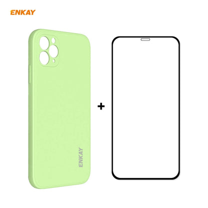 For iPhone 11 Pro Max Hat-Prince ENKAY ENK-PC0662 Liquid Silicone Straight Edge Shockproof Protective Case + 0.26mm 9H 2.5D Full Glue Full Coverage Tempered Glass Protector Film, For iPhone 11 Pro Max