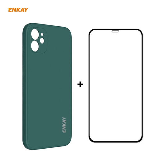 Pour iPhone 12 mini Hat-Prince ENKAY ENK-PC0672 Coque antichoc à bords droits en silicone liquide + Film en verre trempé 0,26 mm 9H 2,5D à colle complète, Pour iPhone 12 mini