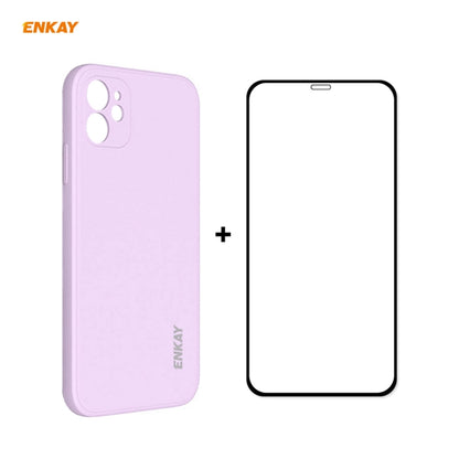 For iPhone 12 mini Hat-Prince ENKAY ENK-PC0672 Liquid Silicone Straight Edge Shockproof Case + 0.26mm 9H 2.5D Full Glue Tempered Glass Film, For iPhone 12 mini