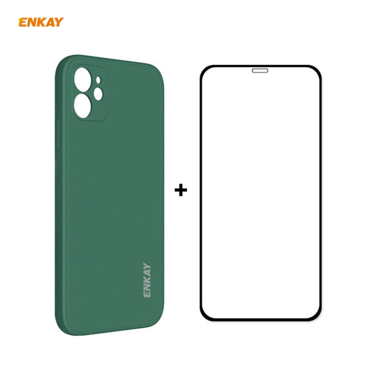 Pour iPhone 12 Hat-Prince ENKAY ENK-PC0682 Housse antichoc en silicone liquide à bords droits + Film en verre trempé 0,26 mm 9H 2.5D Full Glue, Pour iPhone 12