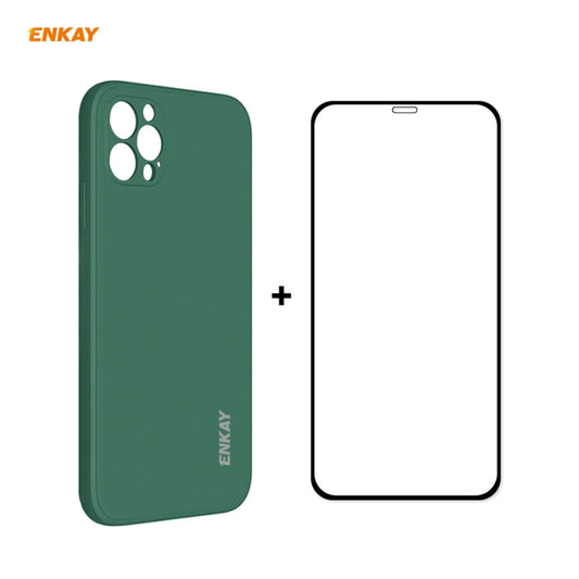 Pour iPhone 12 Pro, coque antichoc en silicone liquide à bords droits Hat-Prince ENKAY ENK-PC0692 + film en verre trempé 9H 2.5D de 0,26 mm avec colle intégrale, pour iPhone 12 Pro