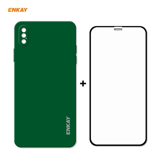 Hat-Prince ENKAY ENK-PC0712 Coque de protection antichoc en silicone liquide à bords droits + Film en verre trempé 0,26mm 9H 2.5D Full Glue plein écran pour iPhone XS / X, pour iPhone XS