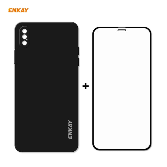Hat-Prince ENKAY ENK-PC0712 Coque de protection antichoc en silicone liquide à bords droits + Film en verre trempé 0,26mm 9H 2.5D Full Glue plein écran pour iPhone XS / X, pour iPhone XS