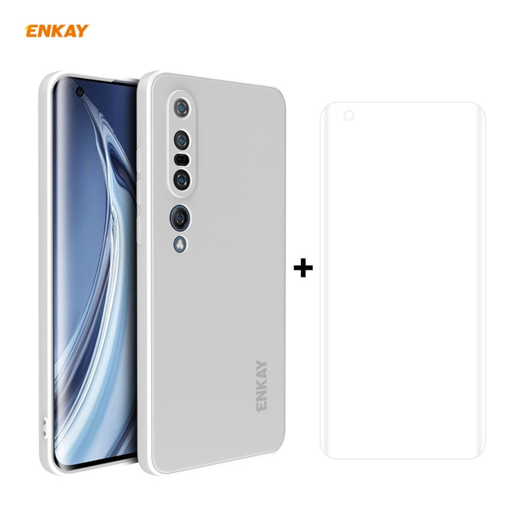 For Xiaomi Mi 10 Pro 5G Hat-Prince ENKAY ENK-PC0762 Liquid Silicone Straight Edge Shockproof Protective Case  + 3D Full Screen PET Curved Hot Bending HD Screen Protector Soft Film, For Xiaomi Mi 10 Pro 5G + Film