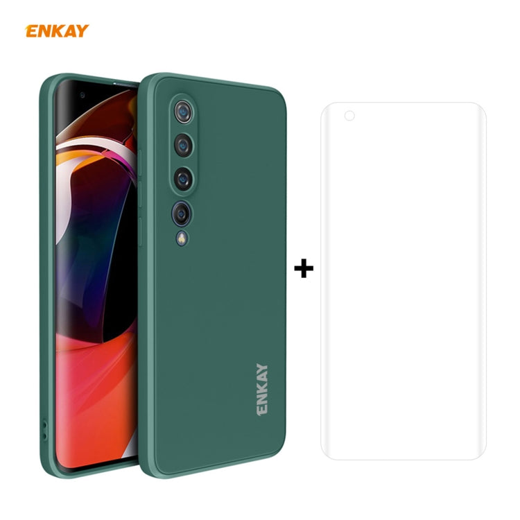 For Xiaomi Mi 10 5G Hat-Prince ENKAY ENK-PC0752 Liquid Silicone Straight Edge Shockproof Protective Case  + 3D Full Screen PET Curved Hot Bending HD Screen Protector Soft Film, For Xiaomi Mi 10 5G + Film
