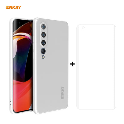 For Xiaomi Mi 10 5G Hat-Prince ENKAY ENK-PC0752 Liquid Silicone Straight Edge Shockproof Protective Case  + 3D Full Screen PET Curved Hot Bending HD Screen Protector Soft Film, For Xiaomi Mi 10 5G + Film