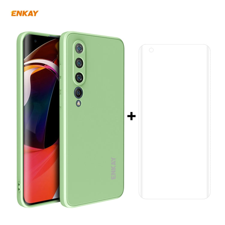 For Xiaomi Mi 10 5G Hat-Prince ENKAY ENK-PC0752 Liquid Silicone Straight Edge Shockproof Protective Case  + 3D Full Screen PET Curved Hot Bending HD Screen Protector Soft Film, For Xiaomi Mi 10 5G + Film
