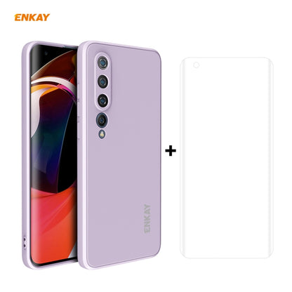 For Xiaomi Mi 10 5G Hat-Prince ENKAY ENK-PC0752 Liquid Silicone Straight Edge Shockproof Protective Case  + 3D Full Screen PET Curved Hot Bending HD Screen Protector Soft Film, For Xiaomi Mi 10 5G + Film
