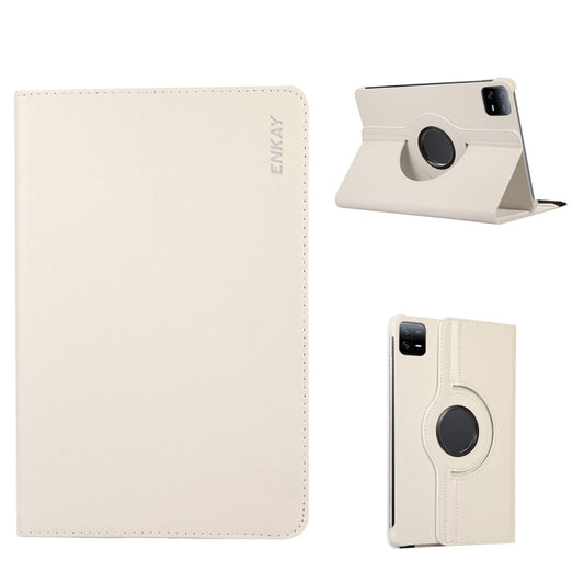Pour Xiaomi Pad 6 / Pad 6 Pro Étui de tablette intelligent en cuir litchi avec support rotatif à 360 degrés ENKAY, Pour Xiaomi Pad 6 / Pad 6 Pro