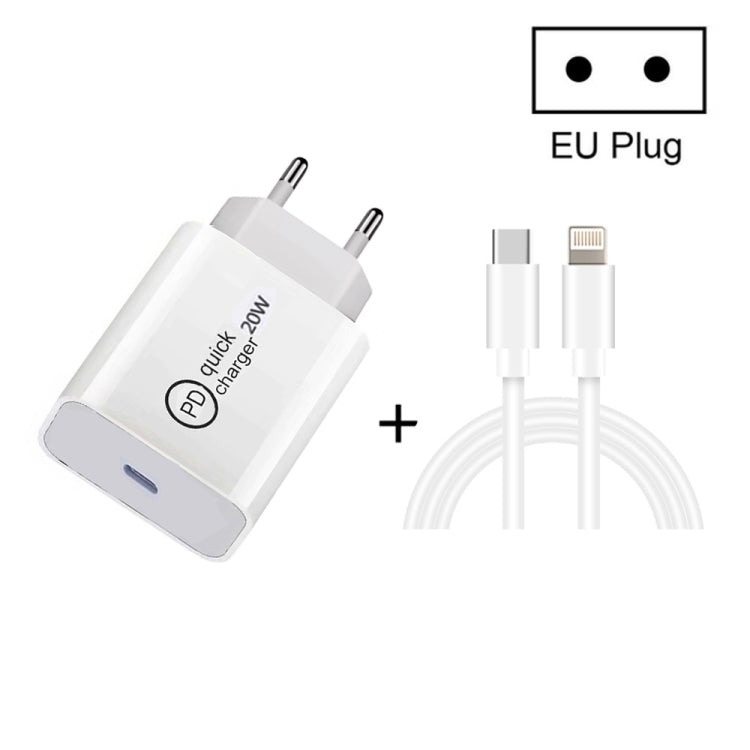 SDC-20W 2 in 1 PD 20W USB-C / Type-C Travel Charger + 3A PD3.0 USB-C / Type-C to 8 Pin Fast Charge Data Cable Set, Cable Length: 1m,, US Plug, EU Plug, UK Plug