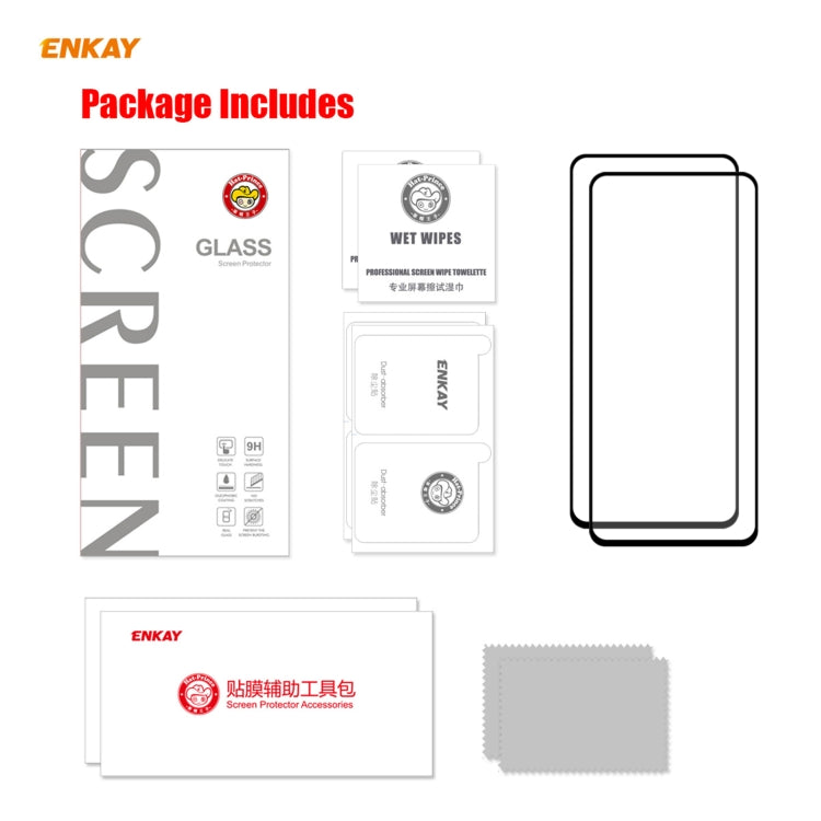 2 PCS ENKAY Hat-Prince Full Glue 0.26mm 9H 2.5D Tempered Glass Full Coverage Film, For Huawei P Smart 2021, For Nokia 3.4, For Motorola Moto G 5G(2 PCS)