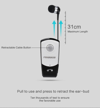 F960 CSR4.1 Retractable Cable Caller Vibration Reminder Anti-theft Bluetooth Headset, Black, White, Silver