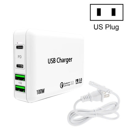 PD 100W Dual USB-C / Type-C + Dual USB 4-port Charger with Power Cable for Apple / Huawei / Samsung Laptop, EU Plug, US Plug, UK Plug