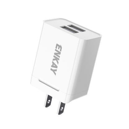 Chargeur de voyage rapide avec double port USB 2,1 A et adaptateur secteur ENKAY Hat-Prince U008-1 10,5 W, prise américaine