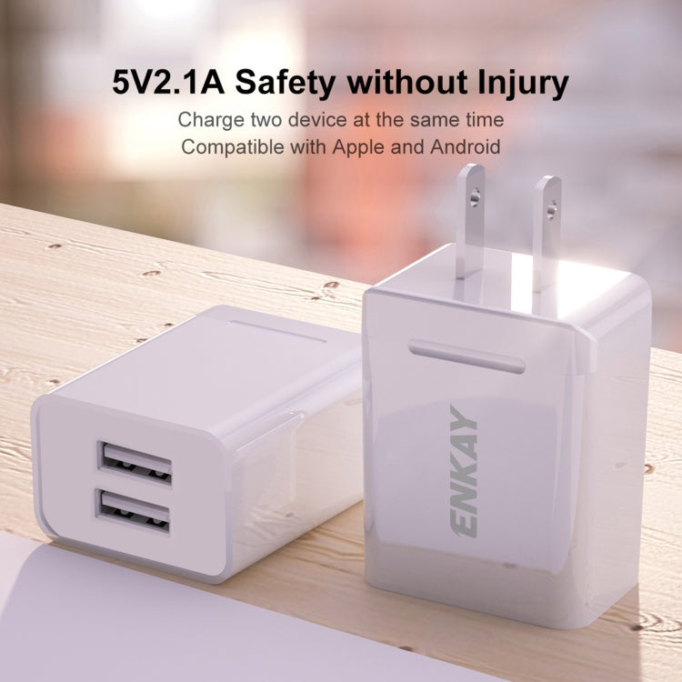 Chargeur de voyage rapide avec double port USB 2,1 A et adaptateur secteur ENKAY Hat-Prince U008-1 10,5 W, prise américaine