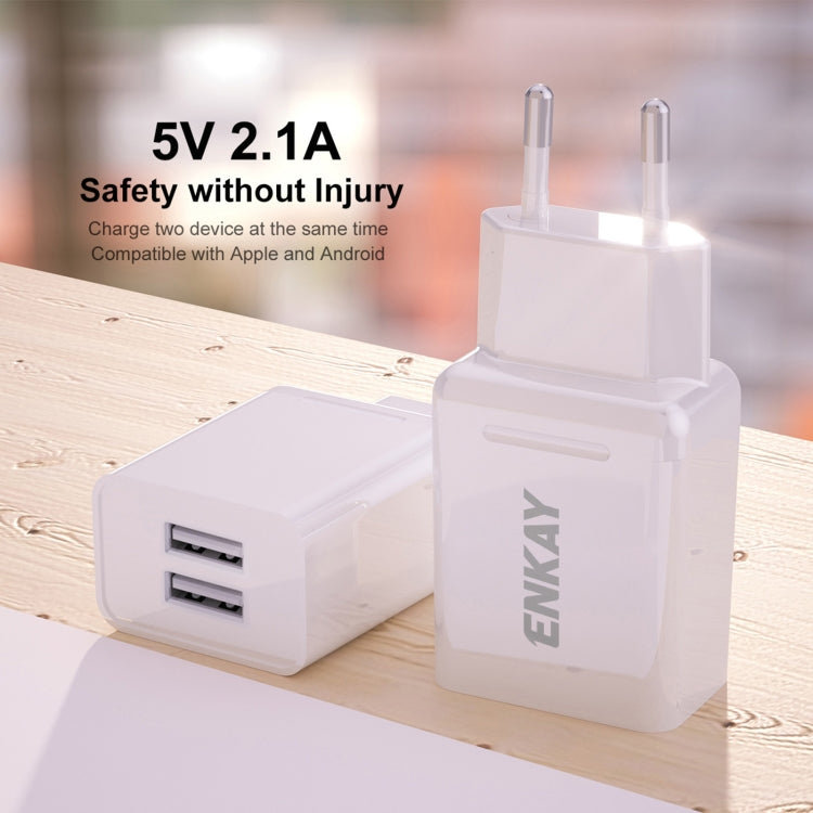ENKAY Hat-Prince T003-1 10.5W 2.1A Dual USB Travel Charger Power Adapter for Huawei / Xiaomi / Samsung, EU Plug