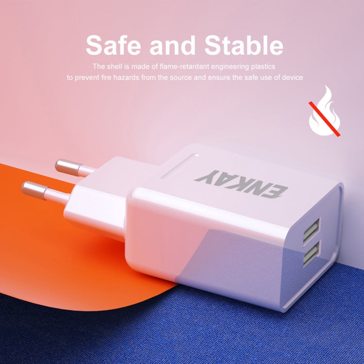 ENKAY Hat-Prince T003-1 10.5W 2.1A Dual USB Travel Charger Power Adapter for Huawei / Xiaomi / Samsung, EU Plug