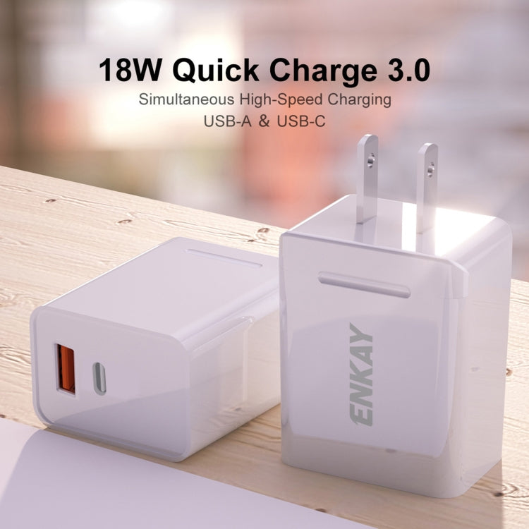ENKAY Hat-Prince U033 18W 3A PD+QC 3.0 Chargeur de voyage rapide Adaptateur secteur, prise US