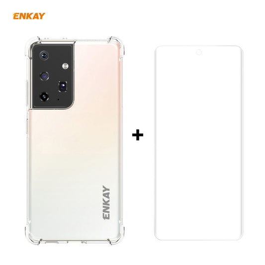 Hat-Prince ENKAY Clear TPU Stoßfeste Hülle Weiche Anti-Rutsch-Abdeckung + 3D Full Screen PET Curved Hot Bending HD Displayschutzfolie Weiche Folie, unterstützt Fingerabdruck-Entsperrung, für Samsung Galaxy S21 Ultra 5G, für Xiaomi Mi 11