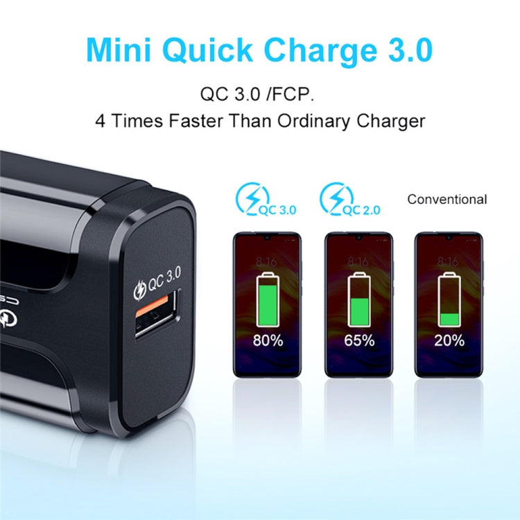LZ-023 18W QC 3.0 USB Portable Travel Charger + 3A USB to 8 Pin Data Cable, US Plug, USB to 8 Pin Data Cable, US Plug, 8 Pin Data Cable, US Plug