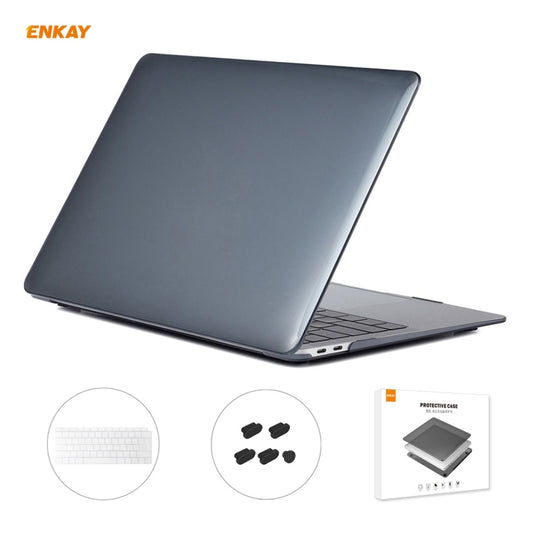 ENKAY Étui de protection pour ordinateur portable 3 en 1 en cristal + Film de clavier TPU version UE + Jeu de bouchons anti-poussière pour MacBook Air 13,3 pouces A1932 (2018), pour MacBook Air 13,3 pouces A1932 (2018)