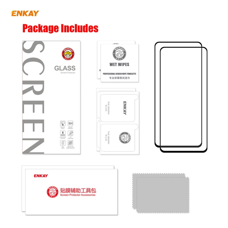 2 PCS ENKAY Hat-Prince Full Glue 0.26mm 9H 2.5D Tempered Glass Full Coverage Film, For Xiaomi Redmi K40 / K40 Pro(+), For Xiaomi Redmi Note 9T, For Xiaomi Redmi 9T, For Samsung Galaxy F62
