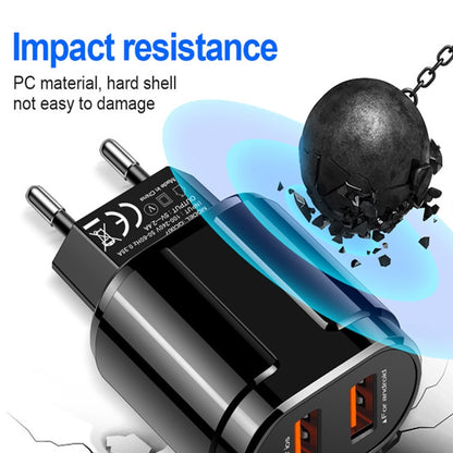 Dual USB Portable Travel Charger + 1 Meter USB to Type-C Data Cable, EU Plug