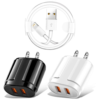 Dual USB Portable Travel Charger + 1 Meter USB to 8 Pin Data Cable, US Plug
