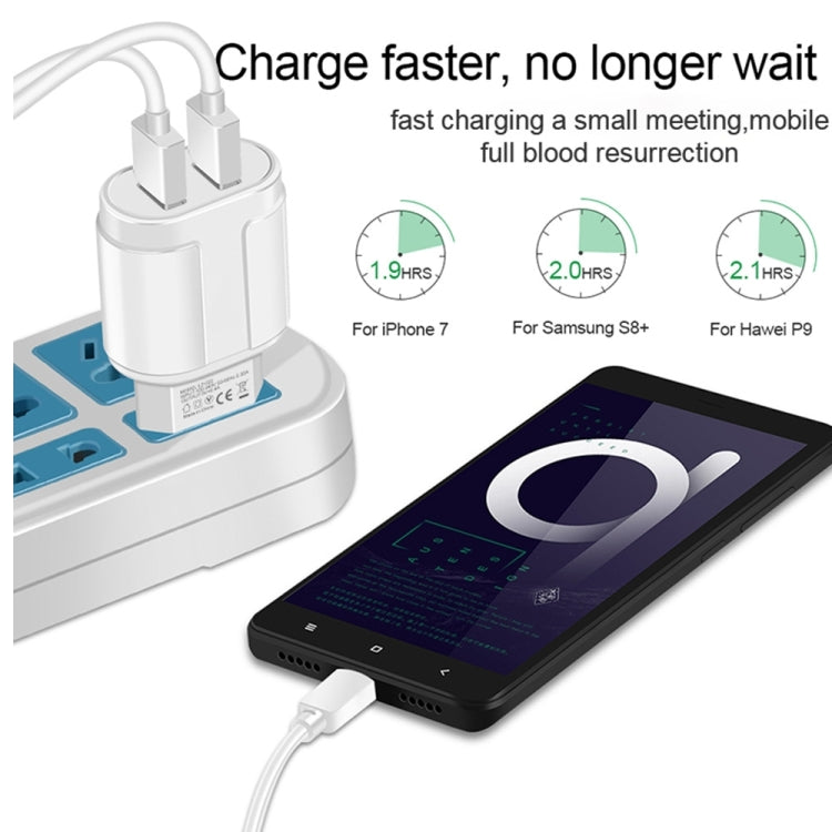 Dual USB Portable Travel Charger + 1 Meter USB to 8 Pin Data Cable, US Plug