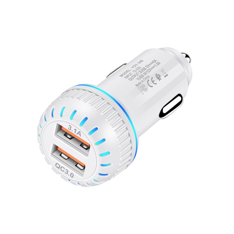 Chargeur de voiture double port USB YSY-349 QC3.0 + câble de données USB vers micro USB 3A de 1m, avec câble micro USB